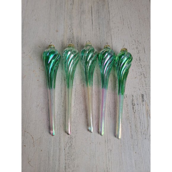 Blue Twisted glass iridescent long ornament Xmas set - Picture 1 of 8